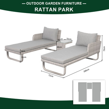 Sicily Aluminium aluminium Sun Loungers with Side Table in Light Grey Weave(#916)